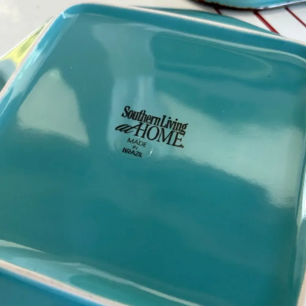 Southern Living at Home Teal Square Plates Set of 4 Brazil